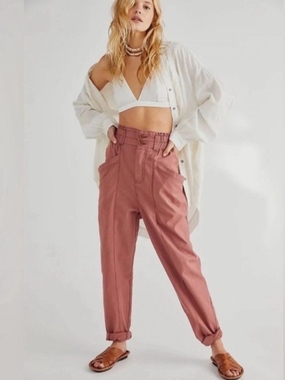 NEW Free People Brandy Pink Ready to Run Cinch Waist Pants S